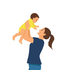 Mother Lifting Baby Illustration Showing Love, Care, and Happy Family Bond in Flat Modern Vector Style