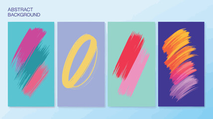 Fototapeta premium A set of four modern abstract digital art backgrounds with colorful brush strokes in pink, yellow, red, orange, purple, and blue hues