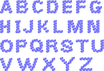 さりげなく可愛くておしゃれな猫顔シルエットで出来たアルファベット大文字A〜Zセット_青