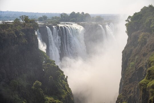 Water plunges into the depths, Victoria Falls with gorge, Zambezi, Zimbabwe