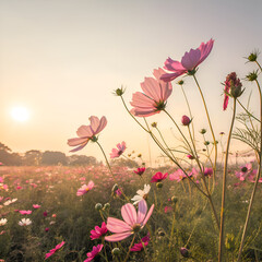 Sunrise Cosmos Flower Field