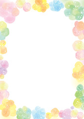 A white background with a frame of pale watercolor colorful circles