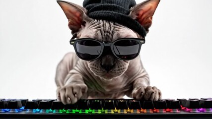 Humorous Cat Portrayed as Hacker Wearing Black Cap, Playful Cyber Character Illustration Isolated on Clean White Background