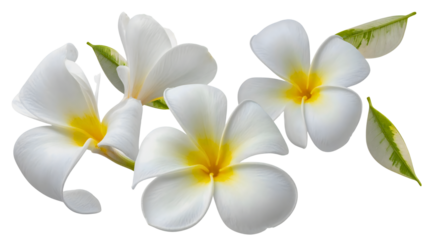 Petal flowers flying in the air in spring season isolated on background, falling blossom petal, levitation of beautiful tropical floral.