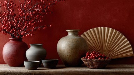 Side view showing Chinese New Year red decor