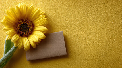 Summer kindness, sunflower left side, yellow background