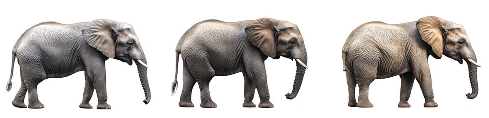 Fototapeta premium A trio of elephants different shades and textures. positioned side by side against a neutral background. illustrating the beauty of wildlife diversity