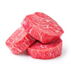 Fototapeta premium Fresh Premium Cuts of Bright Red Marbled Beef for Gourmet Cooking and Delicious Grilling