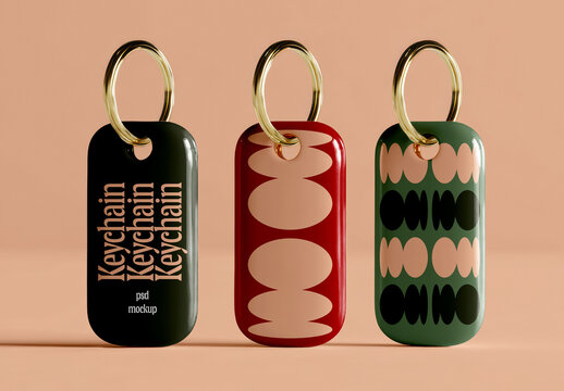 Keychain Tag Mockup Set With Ring