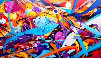 Vibrant abstract art composition featuring dynamic shapes and bold colors that evoke creativity and energy in a modern design