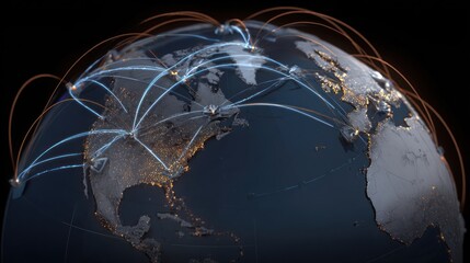 Global network connections on 3D Earth model