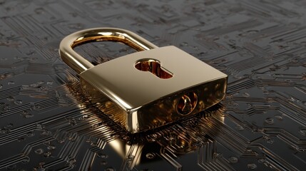 Gold padlock on circuit board