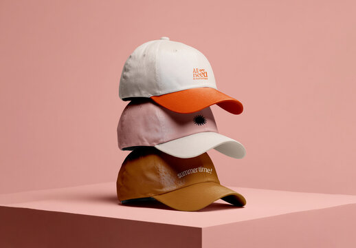 Stacked Baseball Caps Mockup