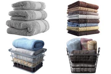 Set of Stacked Luxury Towels in Neutral and Pastel Colors