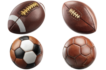 Set of Vintage Leather Sports Balls - Football and Soccer