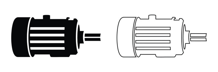 Electric motor illustrations in black and white,electric motor icon set isolated on white background,engineering car icon , automotive icon,