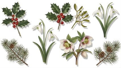 Collection of Winter Flowers and Greenery