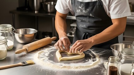 A professional chef crafting a heart-shaped pastry with precision