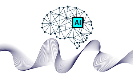 Artificial Intelligence Neural Network Brain with Digital Data Waves on PNG Background for machine learning, automation, data science, future technology, 