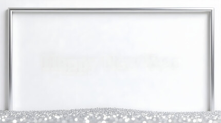 Minimalist blank silver 3d frame on white paper texture background with empty vector border for business card design or gallery art page.