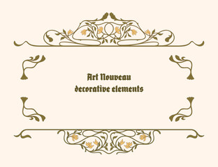 Art Nouveau floral frames, corners, and borders. Vector.