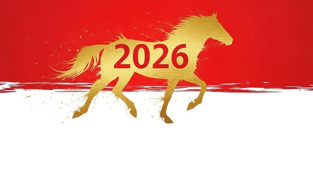 Golden Horse Silhouette with 2026 for Chinese New Year