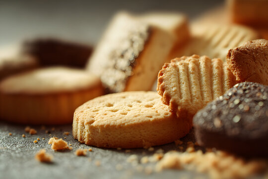 Assorted colse up slection of tea biscuits
