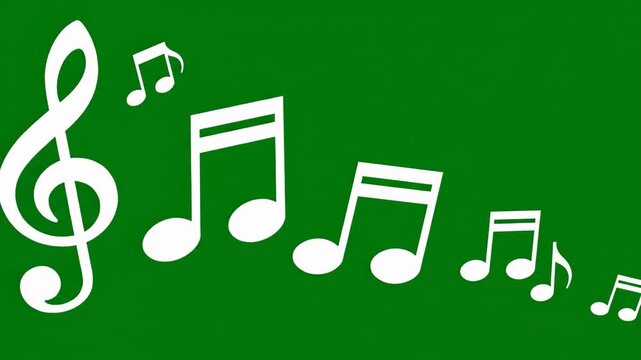 Animated musical notes on a vibrant green backdrop creating a rhythm and harmony background