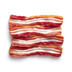 Freshly Cooked Bacon Strips on White Background Perfect for Culinary and Food Photography Projects