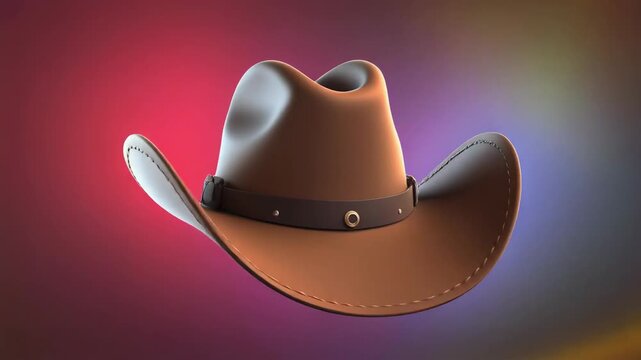 Overhead View 3D Rendered Cowboy Hat on Abstract Rainbow Gradient Background