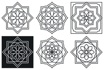 Intricate floral geometric patterns isolated on white background, Vector, illustration