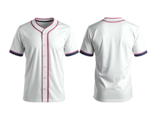Front and back views of a classic white baseball jersey with trim