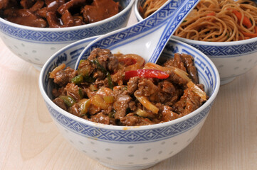 Viande de b&oelig;uf aux l&eacute;gumes servi dans un bol avec une cuill&egrave;re en gros plan