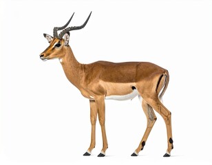 Photo of an antelope isolated on a white background. Graceful herbivore, ideal for wildlife, nature, and animal photography projects