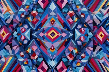 Symmetrical abstract composition with geometric shapes and a kaleidoscope of vibrant colors