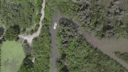 Aerial view of an airboat in canal, United States.