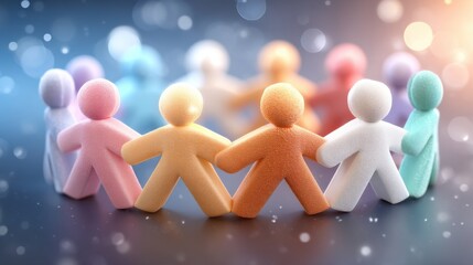 Teamwork & : Colorful Paper Figures Holding Hands in a Circle, Collaboration Concept