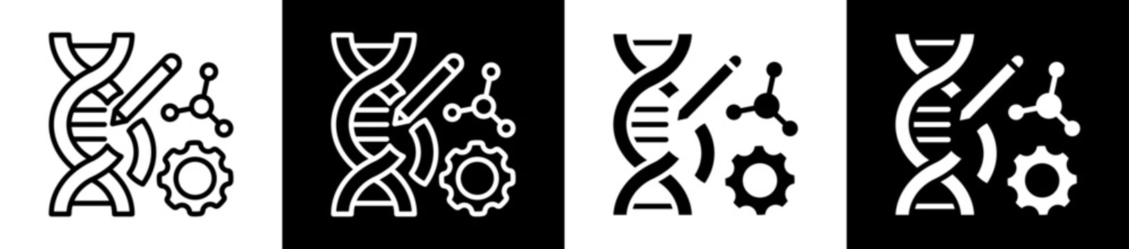 Gene Editing Icon Set In Black And White Filled Style Collection