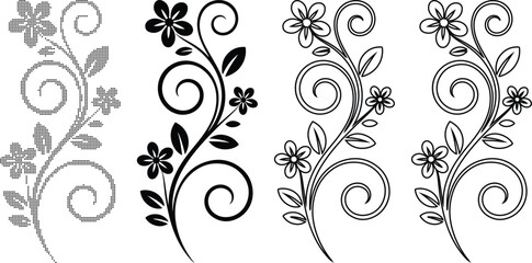 Elegant Floral Designs Vector Illustration Set