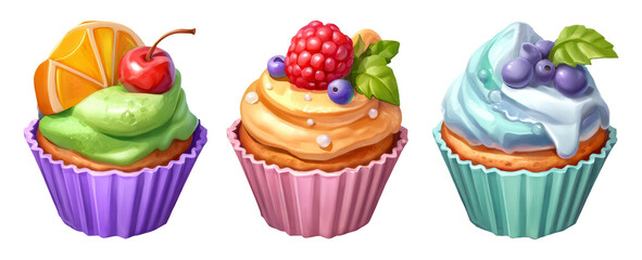 Colorful Decorative Cupcakes with Toppings in Soft Pastel Liners