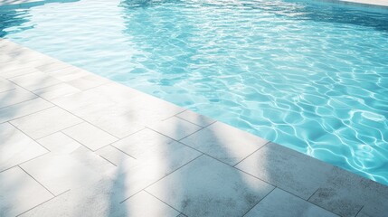 Tranquil Swimming Pool with Clear Water and Sunlight Reflection on Modern Tile Surrounding for Relaxation and Leisure Activities