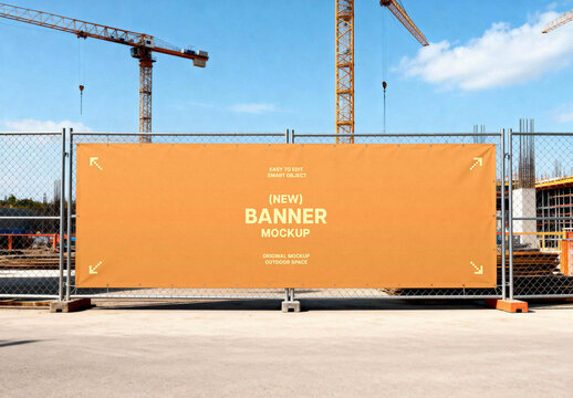 Construction Site Fence Banner Mockup