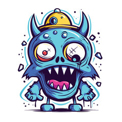 Crazy Blue Graffiti-Style Monster Character with Yellow Hat (AI Generated)