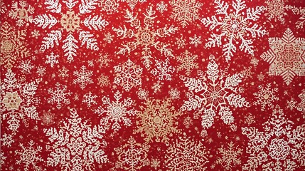 christmas, holiday, winter, trendy, Intricate snowflake patterns in white and gold on a vibrant red background creating a festive and elegant Christmas or winter holiday seamless 
