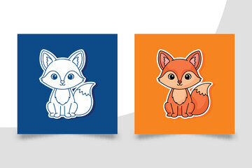 Kawaii Orange Fox Character Sticker for Kids Stationery and Colorful Baby Animal Digital Planner Vector Graphic.