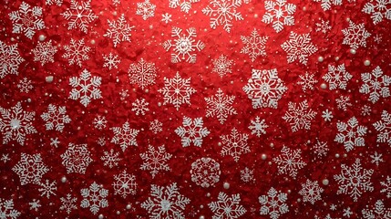 christmas, holiday, winter, trendy, A festive and intricate pattern of white snowflakes scattered across a rich textured red background perfect for holiday cards winter celebratio
