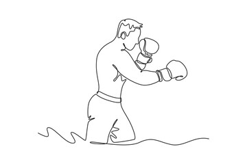 Boxing, gloves and portrait of man for sports exercise. Physical Activity concept. Single line draw design. Vector graphic illustration