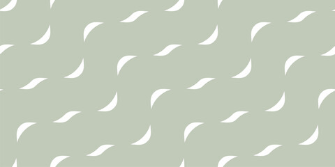Naklejka na ściany i meble Vector minimalist geometric seamless pattern with small wavy shapes, diagonal curved lines, waves. Simple abstract texture of ripple water surface. Sage green background. Minimal repeated geo design