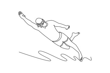 man sport swimmer swimming. Physical Activity concept. Single line draw design. Vector graphic illustration