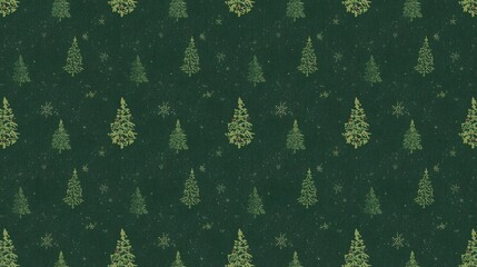 christmas, holiday, winter, trendy, Seamless pattern of stylized green Christmas trees and snowflakes on a dark textured background perfect for holiday wrapping paper festive invi